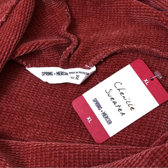 Spring + Mercer Fall Red Oversized Chenille Cowl Neck Sweater XL - Picture 3 of 4